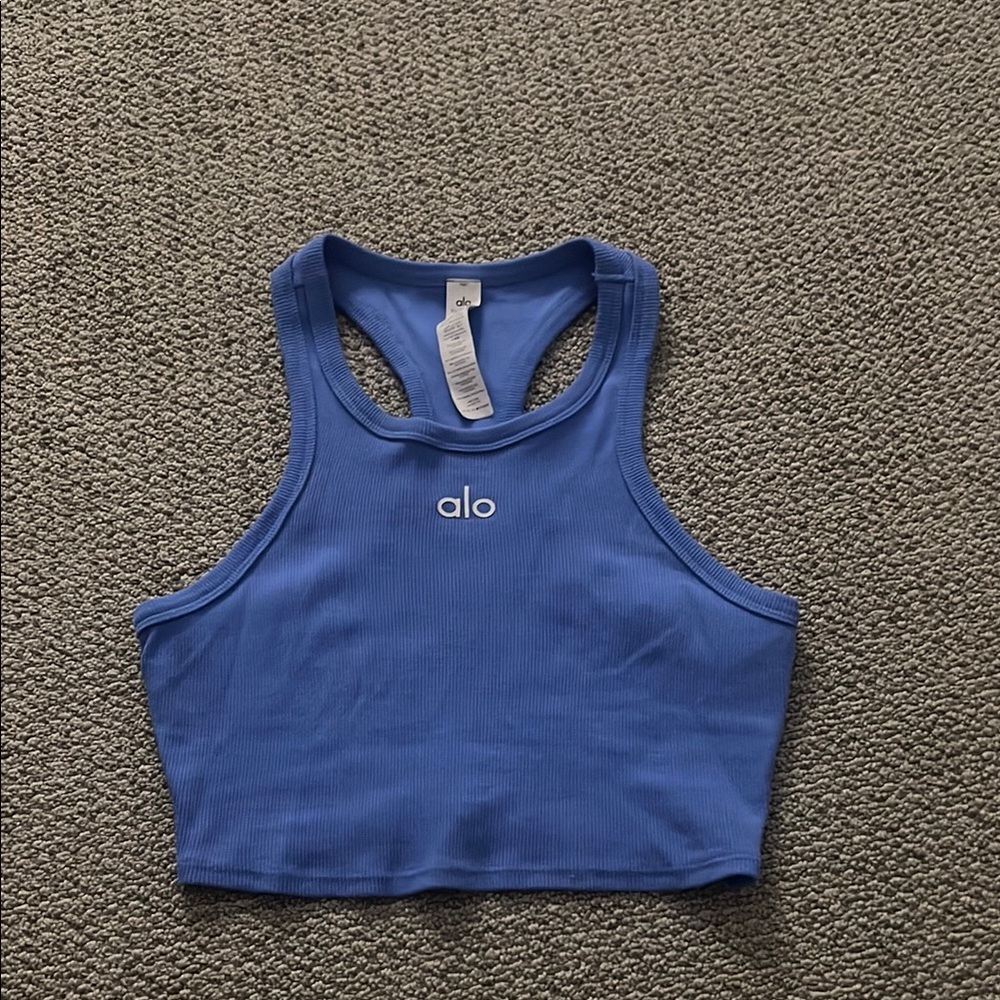 ALO Yoga Blue Sleeveless Fitted Crop Tank Top
